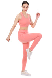PeachGlow Co-ord Set – Sports Bra & High-Waist Leggings